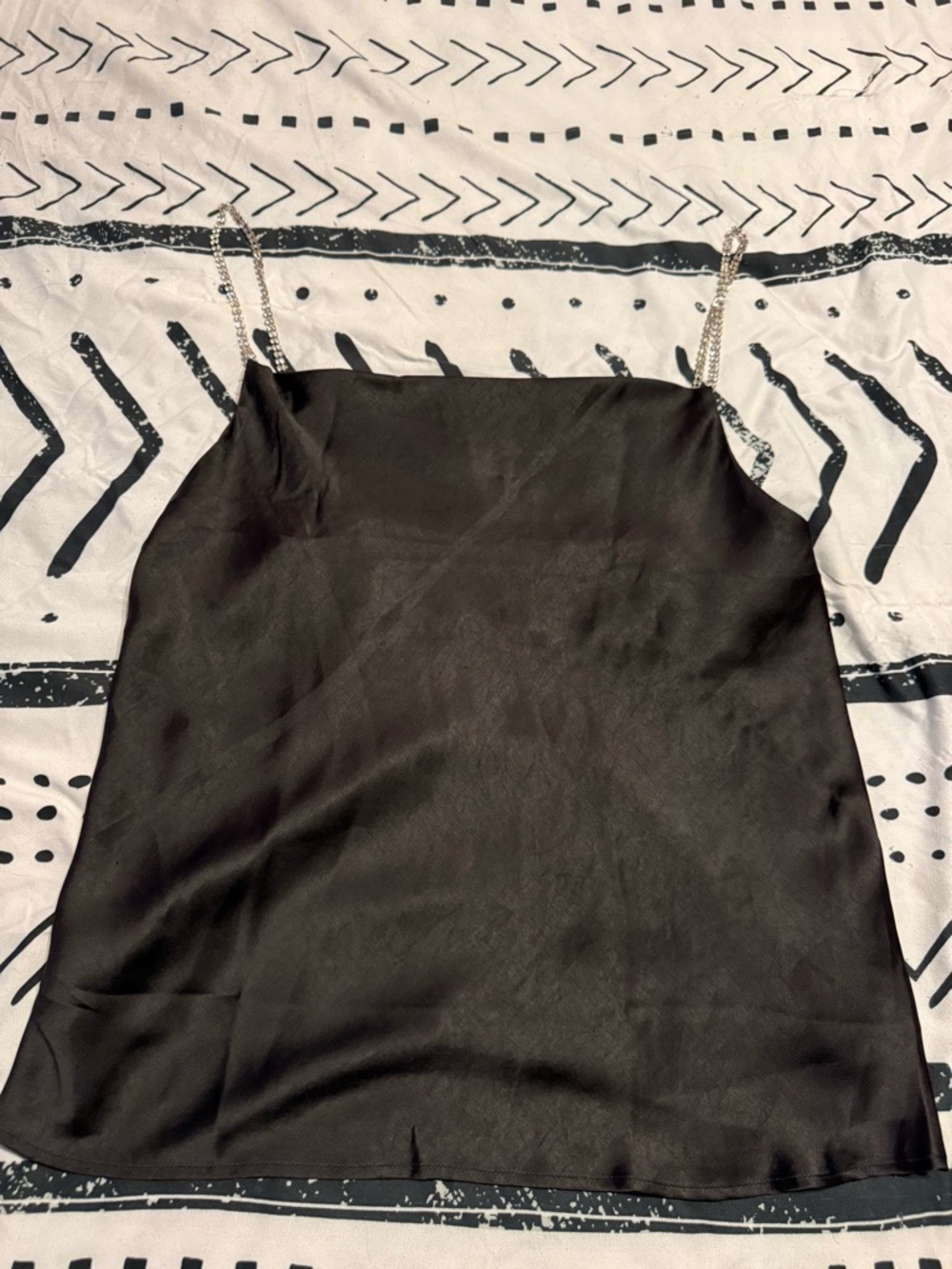 Mango Black Satin Cami with Decorative Chain Straps